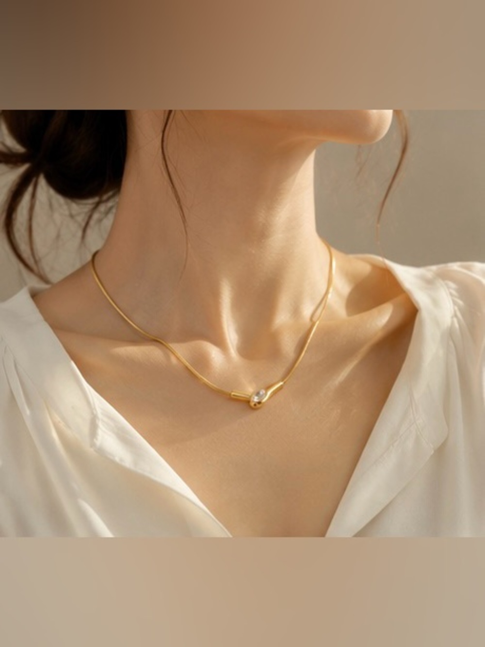 Gold Snake Chain Necklace with Crystal Pendant | Minimalist Gold Necklace |